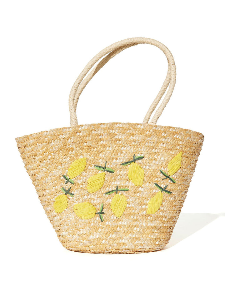 Annie | Women’s straw tote bag with lemon embroidery