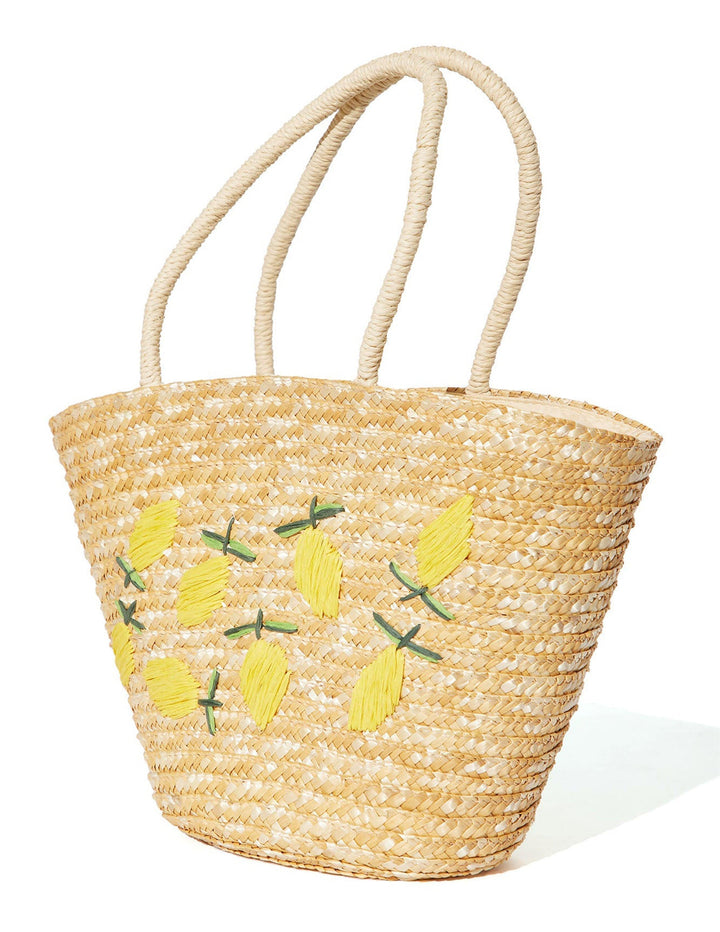 Annie | Women’s straw tote bag with lemon embroidery