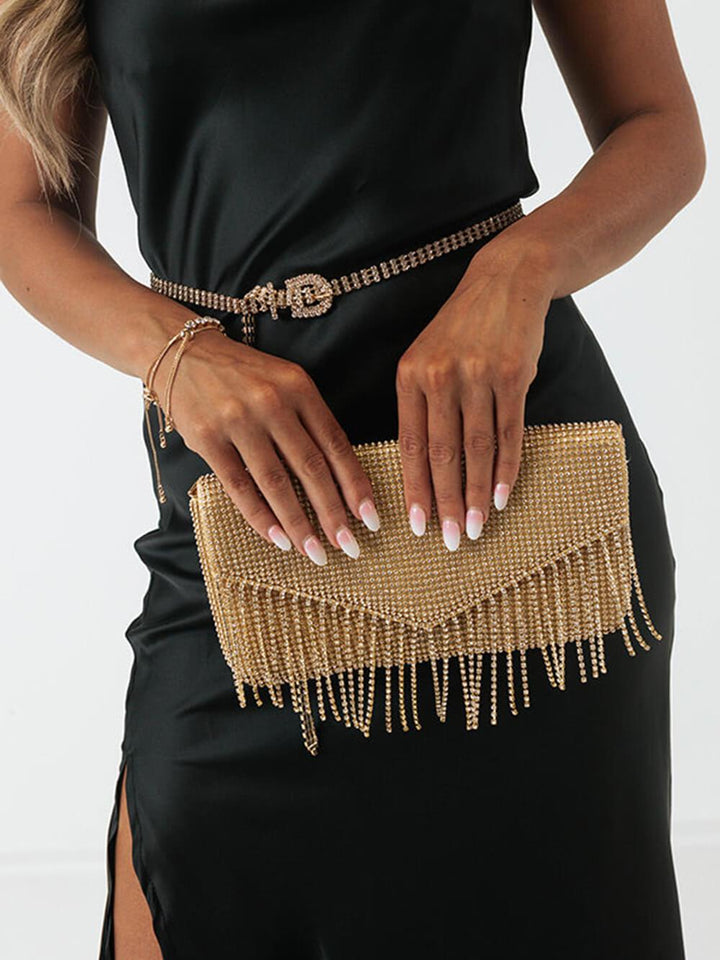 Susie | Women’s crystal beaded clutch bag with fringe detail
