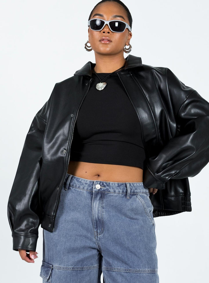 Nicole | Women’s oversized faux leather bomber jacket with button detail
