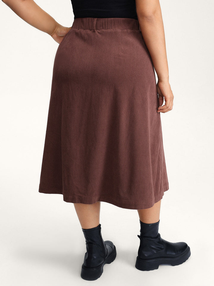 Lilia | Women’s corduroy button detail A-line midi skirt