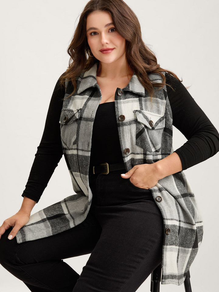 Lexie | Women’s plaid flap detail sleeveless vest with button closure