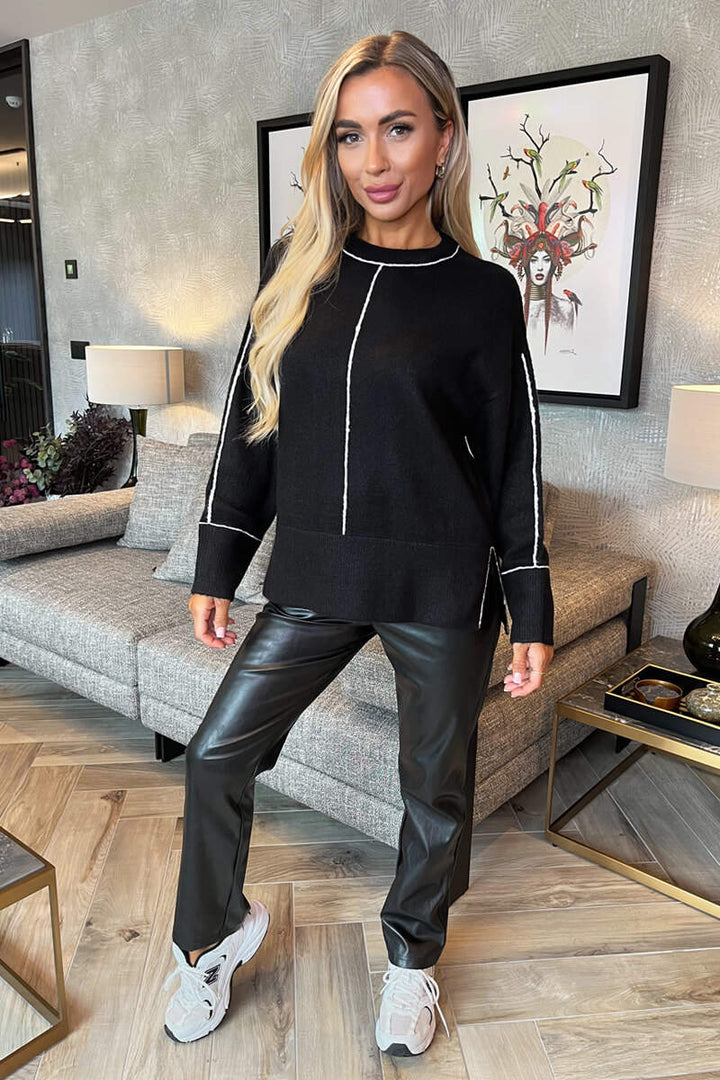 Greta | Women’s round neck sweater with contrast piping detail