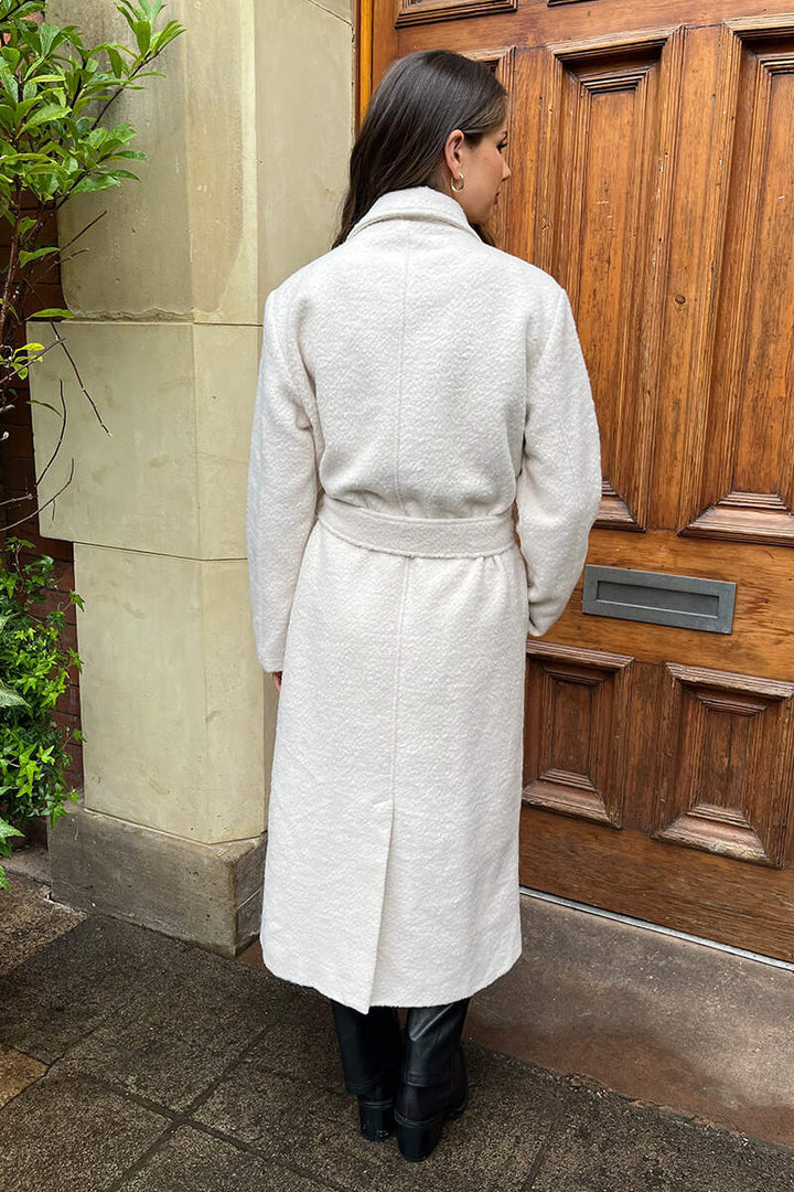 Rinalyn | Women’s longline trench coat with tie belt in boucle fabric