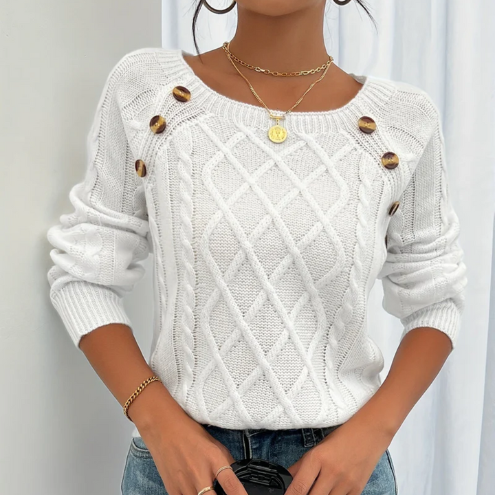 Gabby | Women’s knitted sweater with cable pattern and decorative buttons