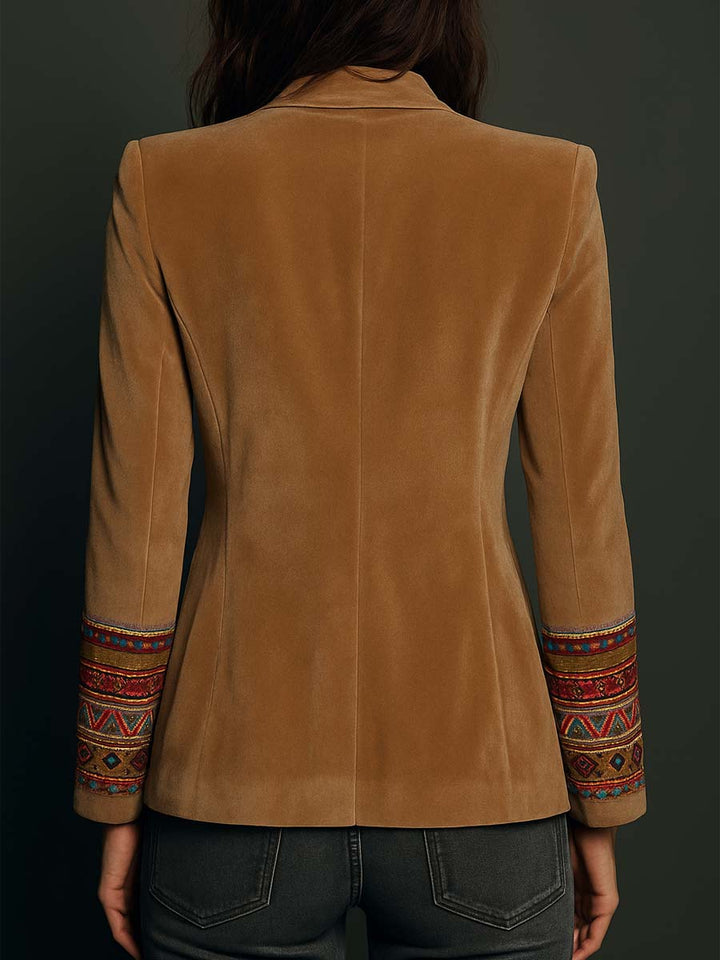 Eliza | Women’s velvet blazer with embroidered cuffs and shoulders