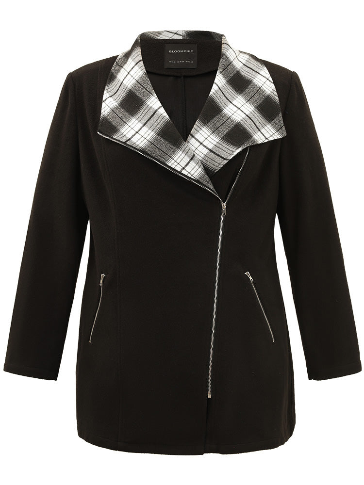 Virginia | Women’s plaid patchwork lapel collar zipper coat