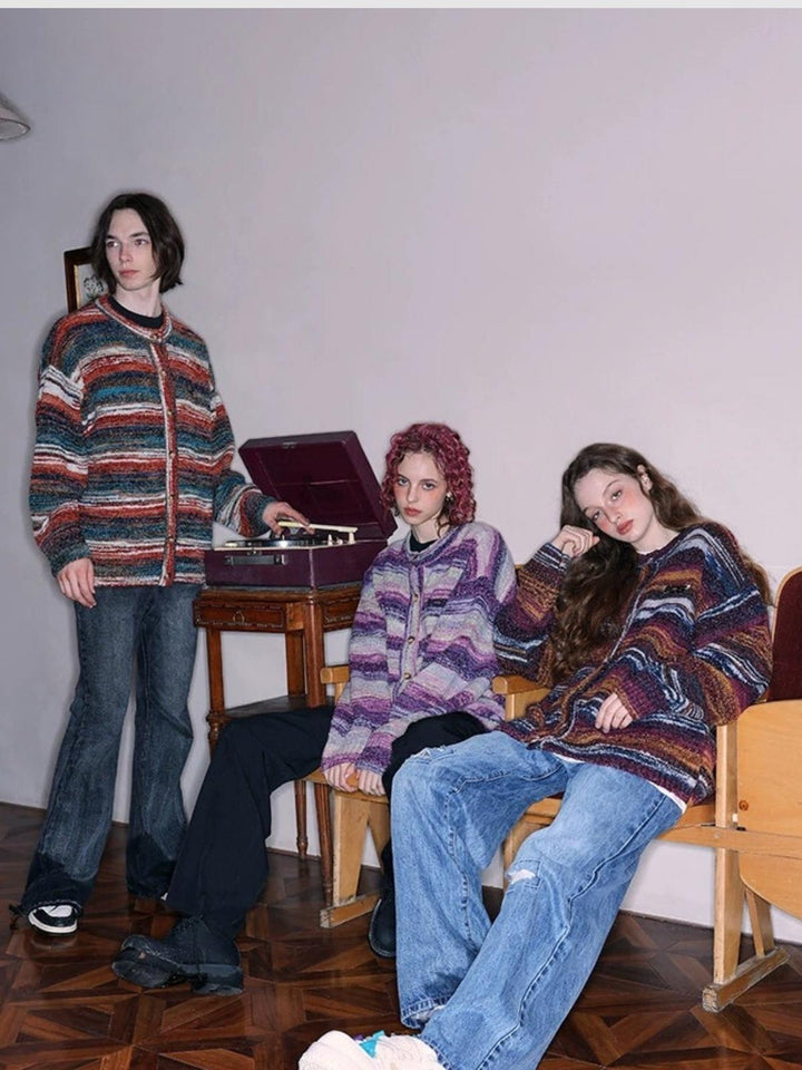 Ashley | Women's knitted colorful striped cardigan