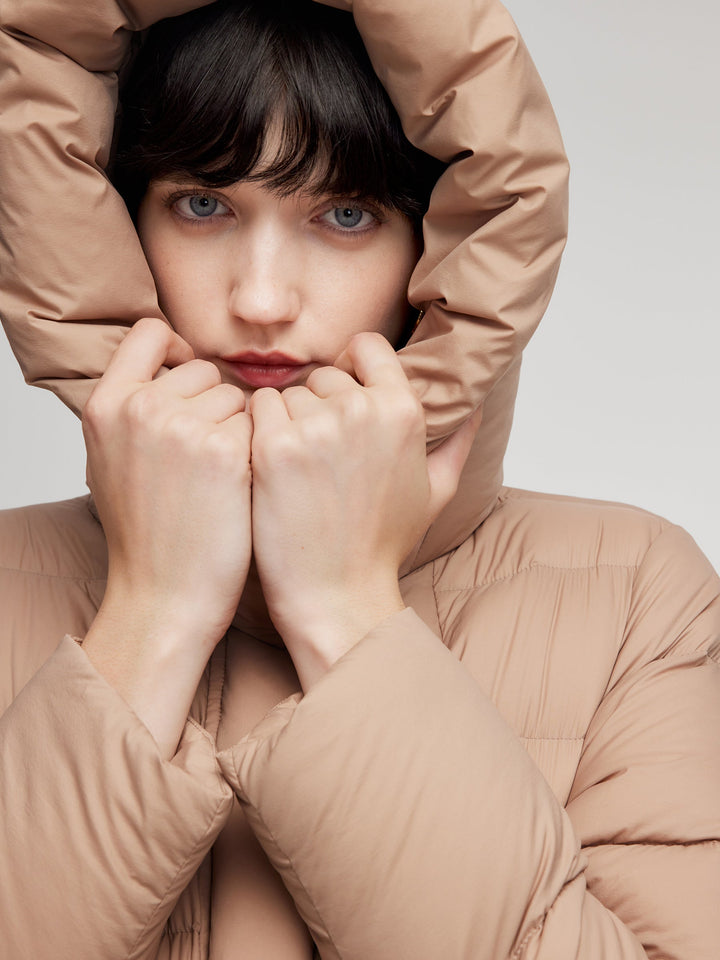 Tivra | Women’s hooded winter coat with a soft, adjustable belted silhouette