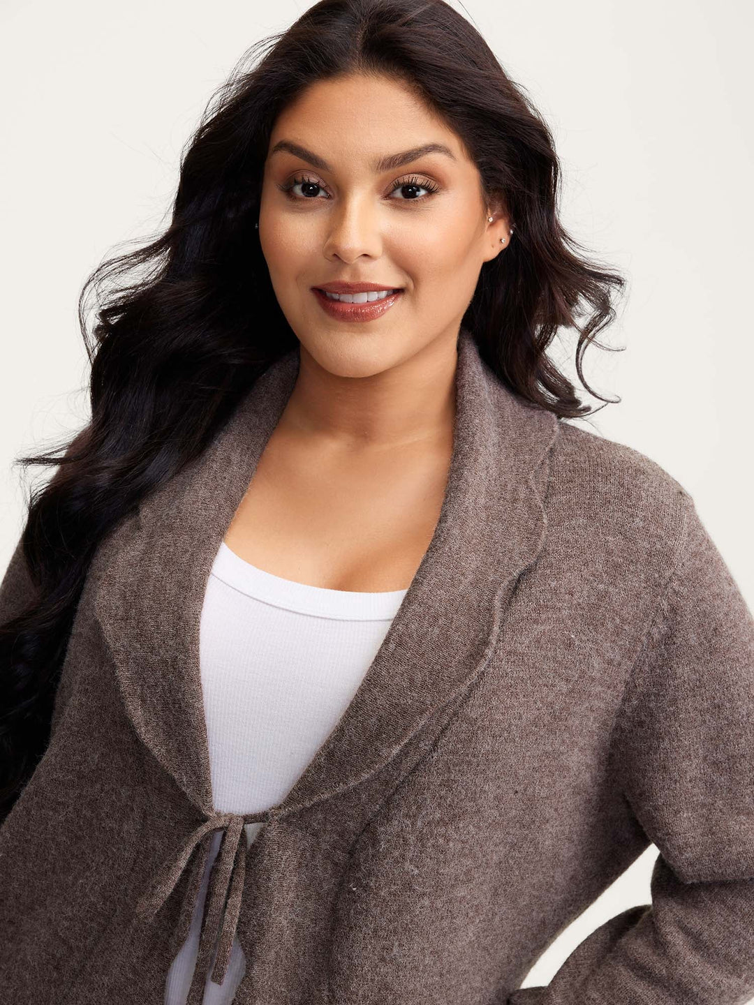 Elisa | Women’s wavy arc hem tie-front knit cardigan