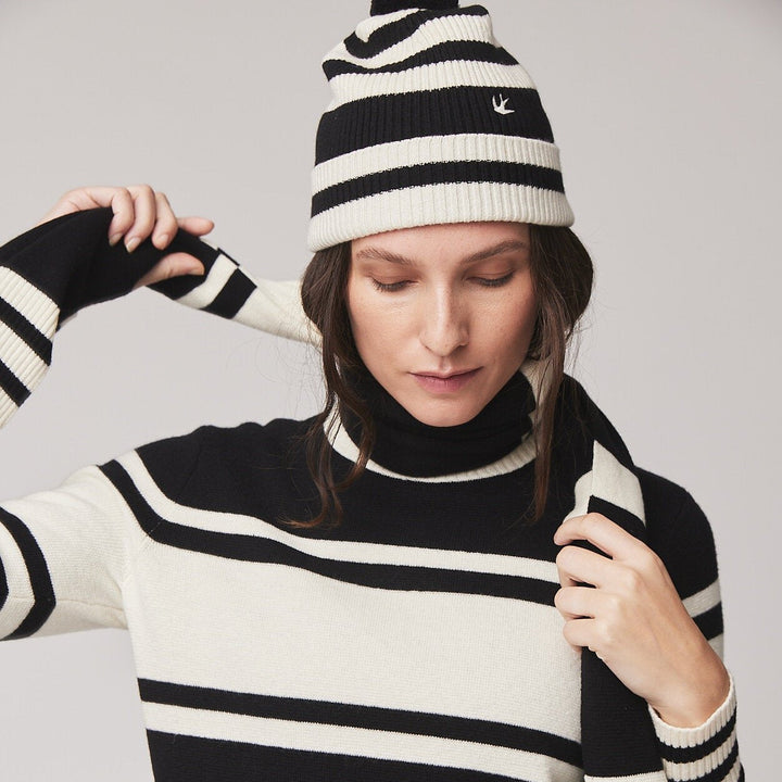 Mavlyn | Women’s striped knit beanie with a soft folded cuff