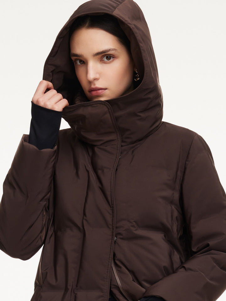 Ellyn | Women’s quilted hooded wrap overcoat with a structured winter silhouette