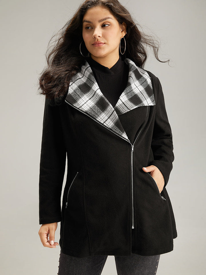 Virginia | Women’s plaid patchwork lapel collar zipper coat