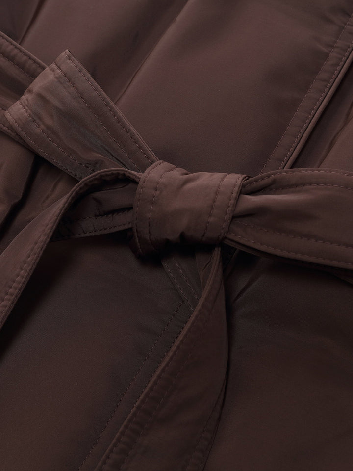 Ellyn | Women’s quilted hooded wrap overcoat with a structured winter silhouette