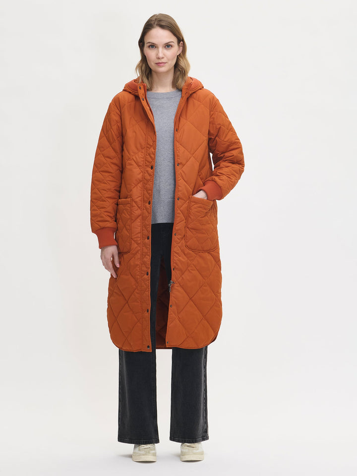 Rebecca | Women’s long quilted hooded coat with light padding