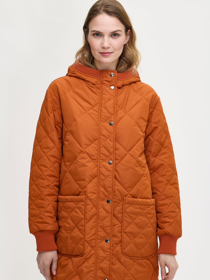 Rebecca | Women’s long quilted hooded coat with light padding