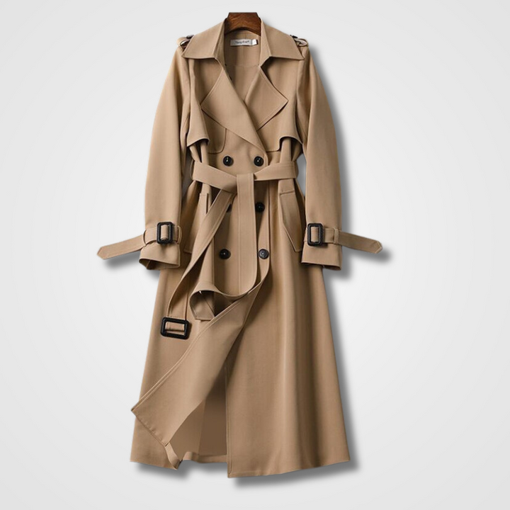 Aurelle | Women's long belted trench coat with layered front
