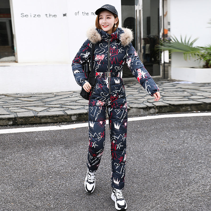 Armanda | Women’s insulated one-piece ski suit with faux fur collar