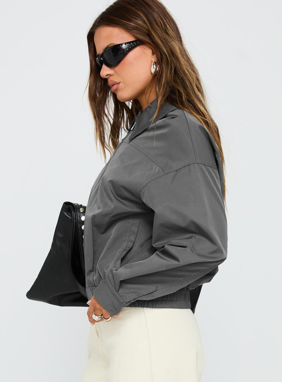 Jean | Women’s oversized bomber jacket with zip front and ribbed waistband
