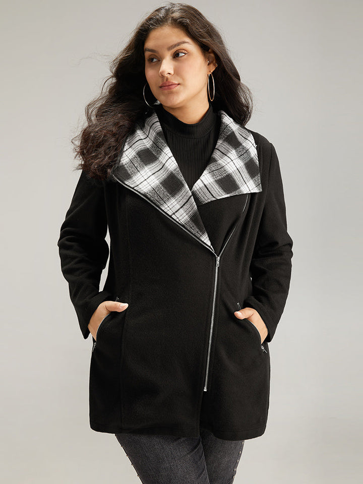 Virginia | Women’s plaid patchwork lapel collar zipper coat