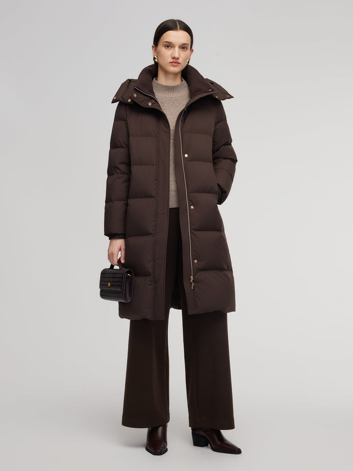 Zennah | Women’s long winter coat with an H-line silhouette and detachable hood