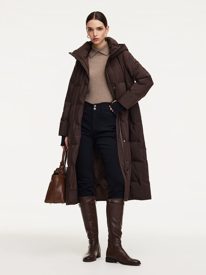 Ellyn | Women’s quilted hooded wrap overcoat with a structured winter silhouette