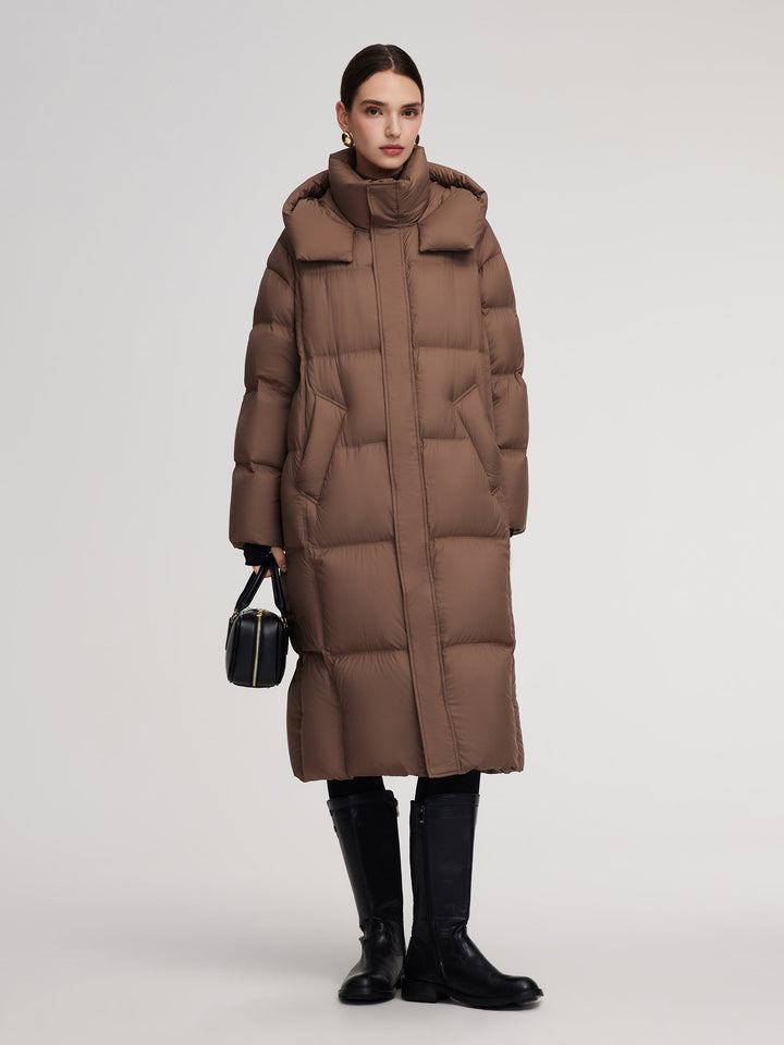 Corvyn | Women’s lightweight long winter coat with a sleek hooded silhouette