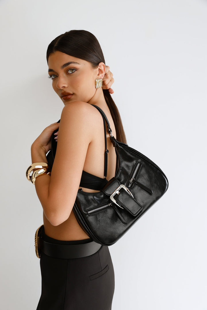 Anamarie | Women’s crescent shoulder bag with buckle detail and zip closure