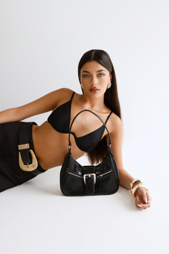 Anamarie | Women’s crescent shoulder bag with buckle detail and zip closure