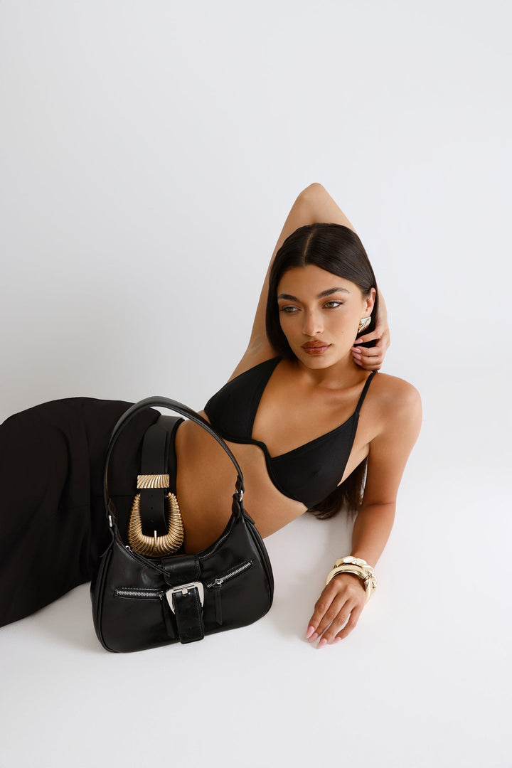 Anamarie | Women’s crescent shoulder bag with buckle detail and zip closure