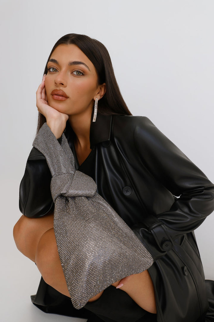 Crystel | Women’s rhinestone wristlet bag with gunmetal hardware