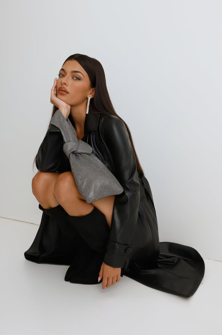 Crystel | Women’s rhinestone wristlet bag with gunmetal hardware