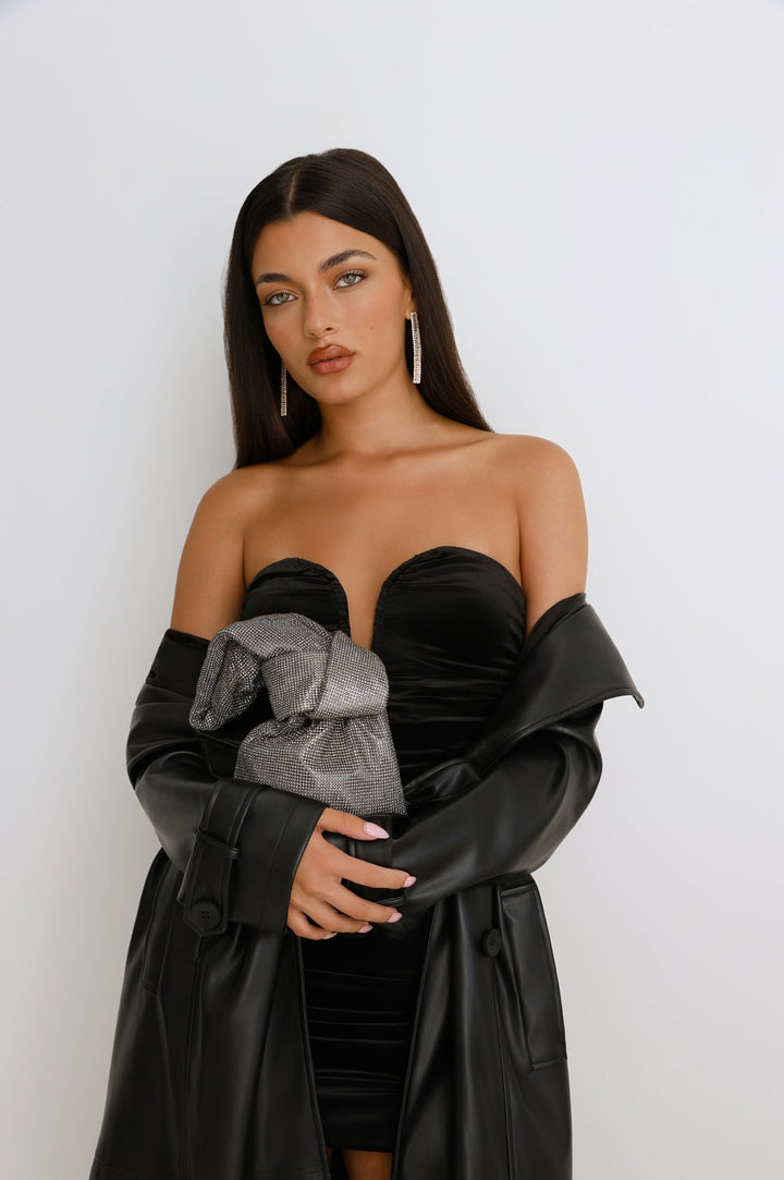 Crystel | Women’s rhinestone wristlet bag with gunmetal hardware