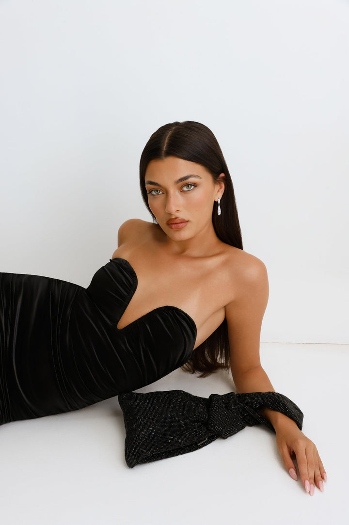 Camille | Women’s rhinestone wristlet bag with silver hardware