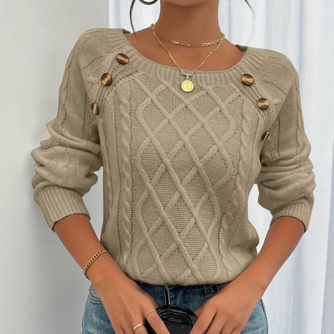 Gabby | Women’s knitted sweater with cable pattern and decorative buttons