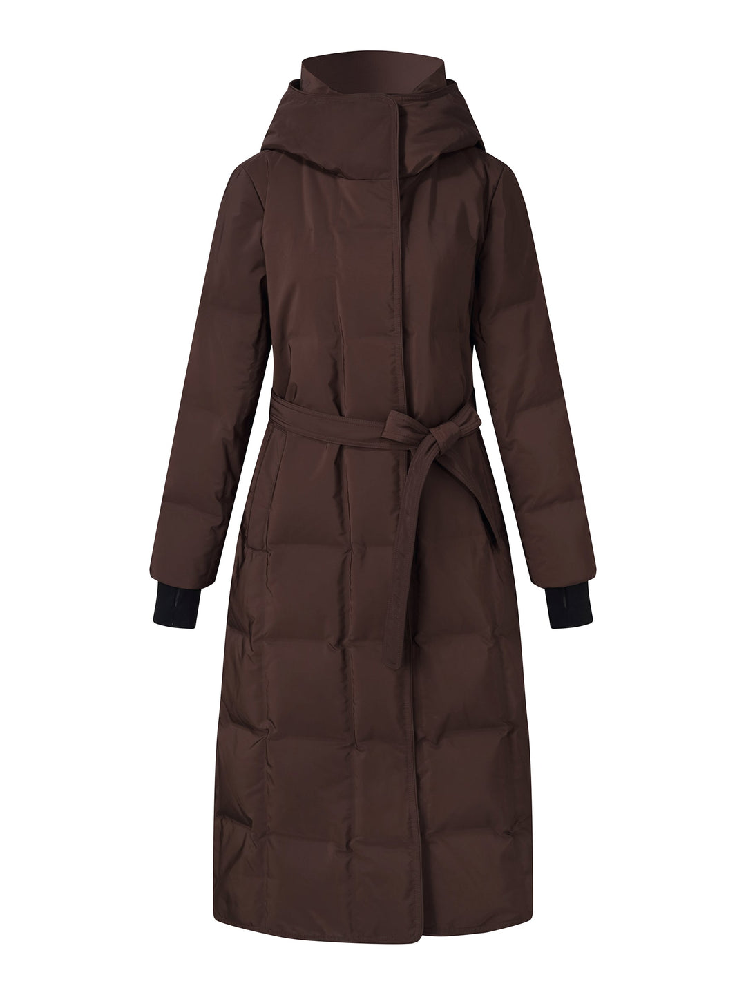 Ellyn | Women’s quilted hooded wrap overcoat with a structured winter silhouette