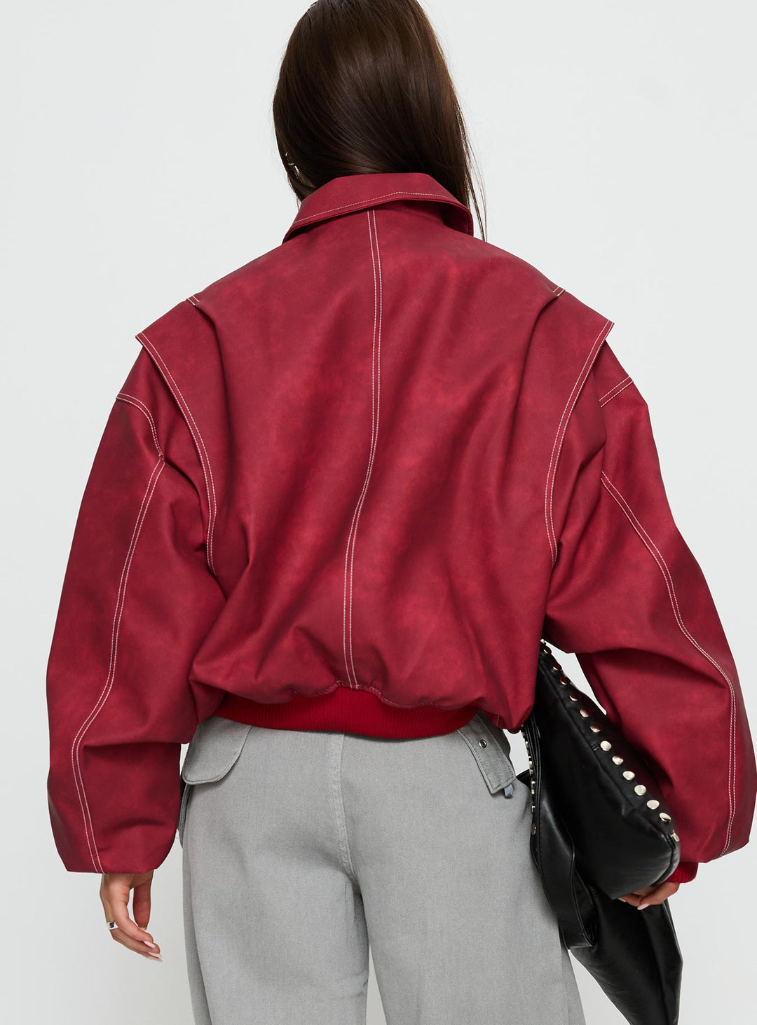 Mysticah | Women’s oversized zip-up bomber jacket with exposed stitching