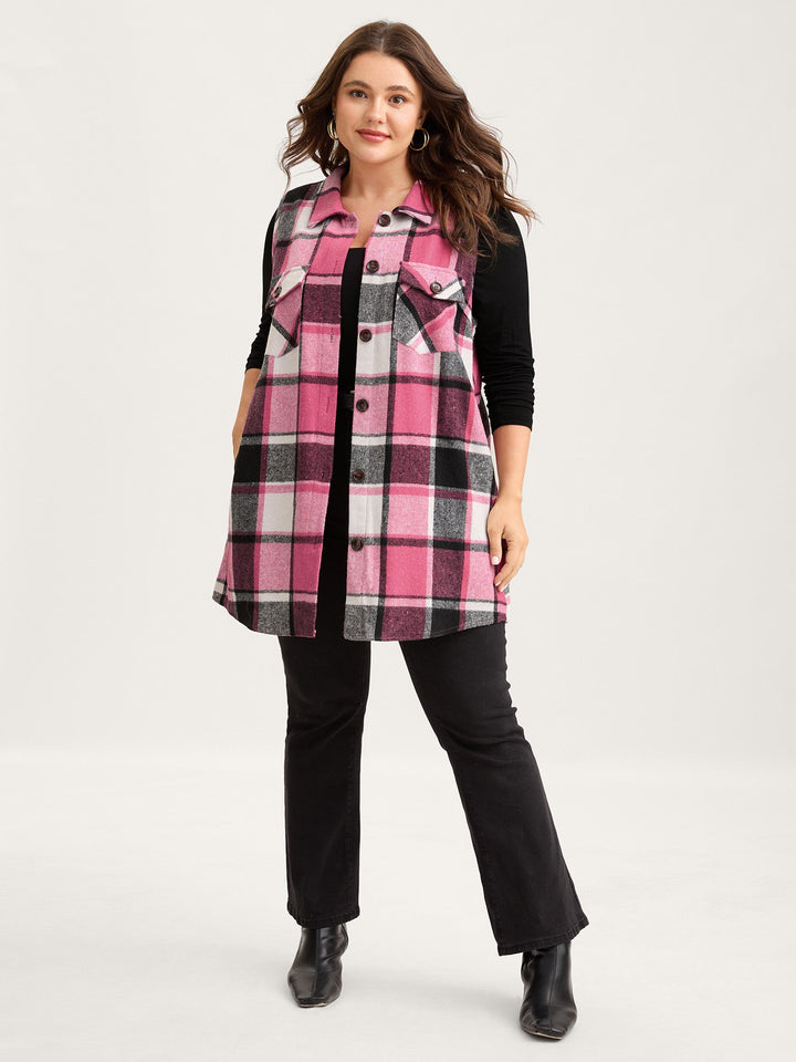 Lexie | Women’s plaid flap detail sleeveless vest with button closure