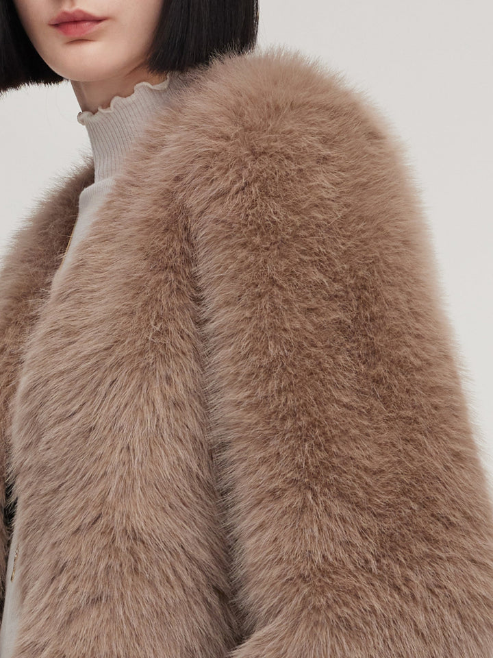 Sylin | Women’s plush V-neck coat with a soft, voluminous silhouette