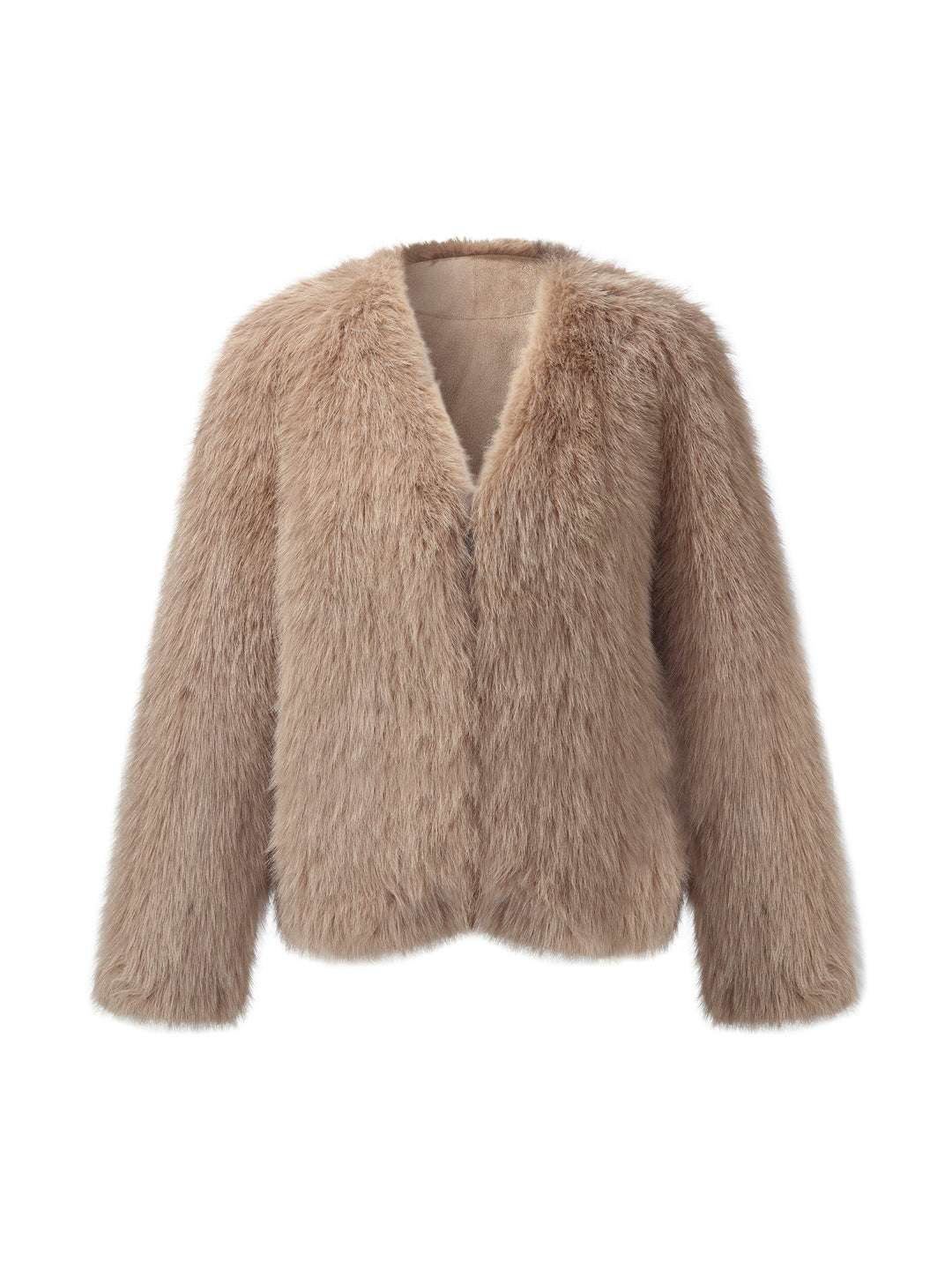 Sylin | Women’s plush V-neck coat with a soft, voluminous silhouette
