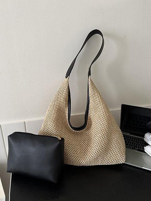 Acesen | Women’s woven straw beach bag with pouch set