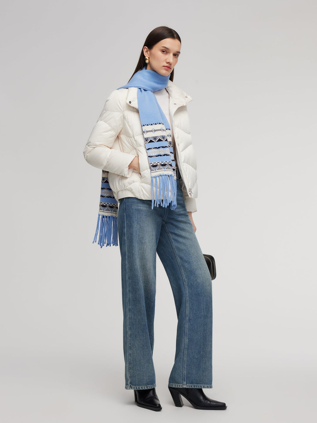 Delyn | Women’s Fair Isle patterned scarf with a soft textured fringe