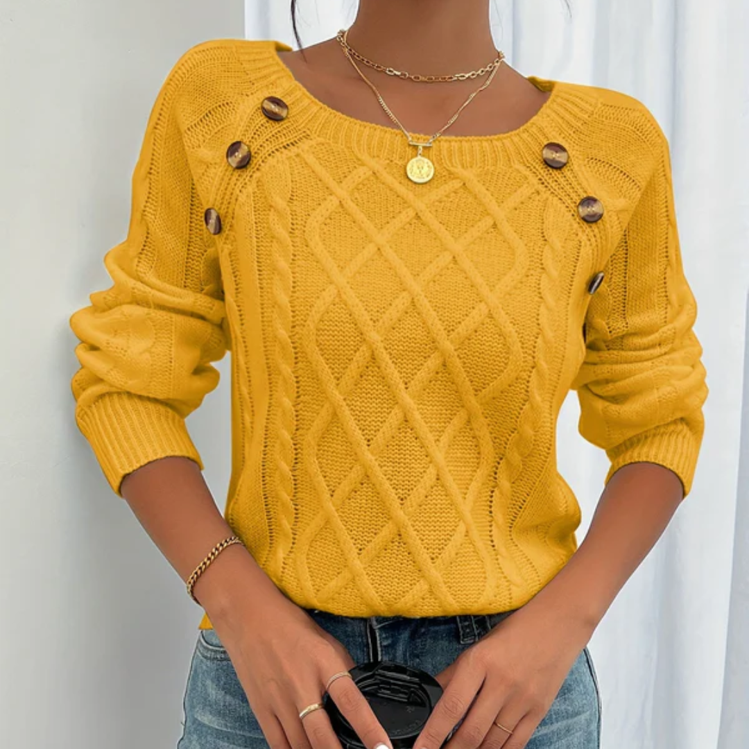 Gabby | Women’s knitted sweater with cable pattern and decorative buttons