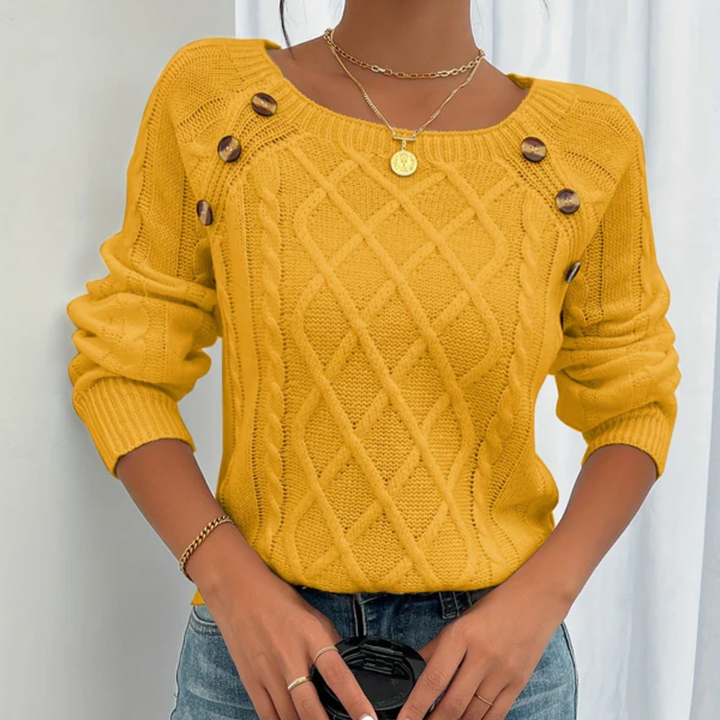 Gabby | Women’s knitted sweater with cable pattern and decorative buttons