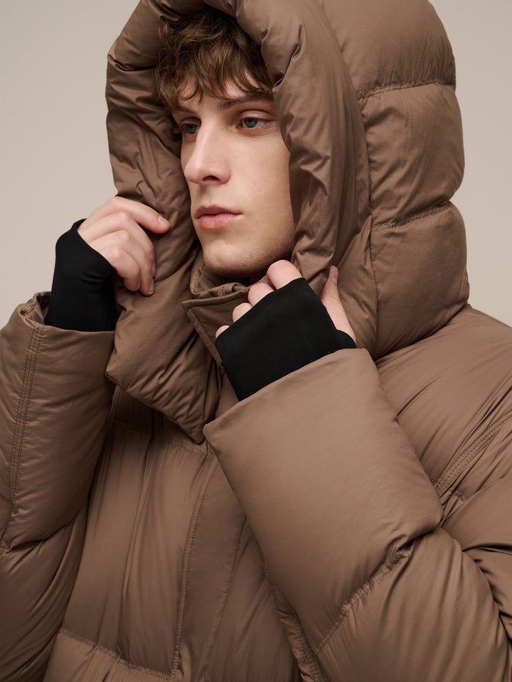 Corvyn | Women’s lightweight long winter coat with a sleek hooded silhouette