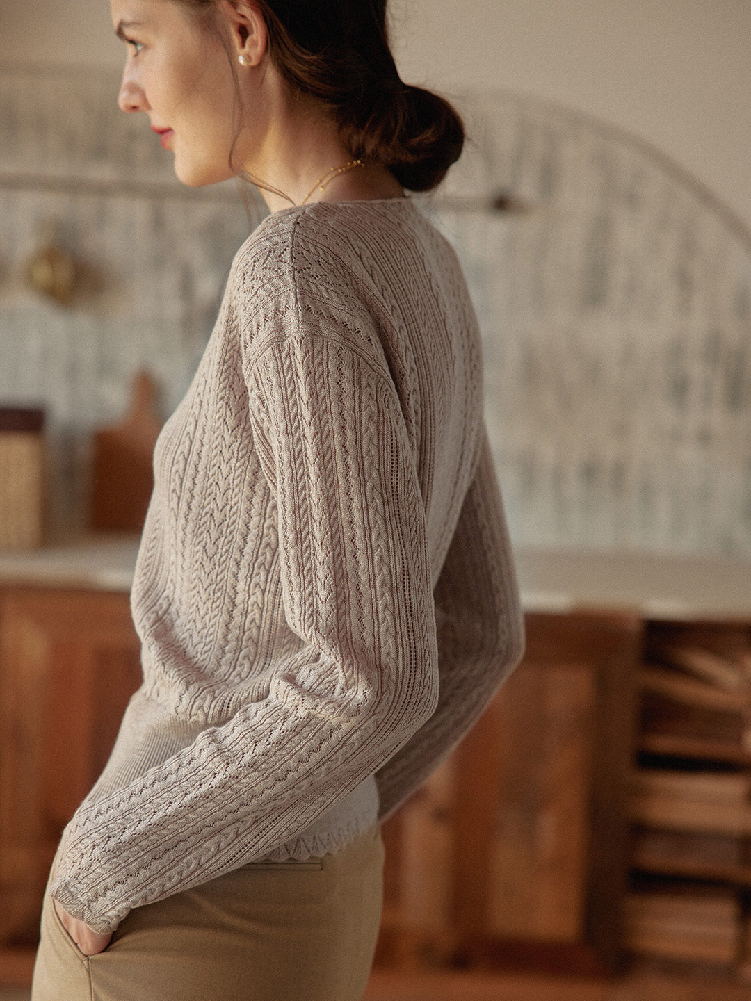 Milena | Women’s sweater with cable knit and glazed button detail