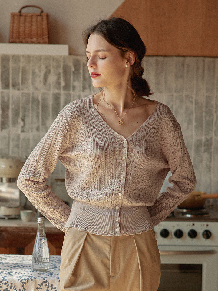 Milena | Women’s sweater with cable knit and glazed button detail