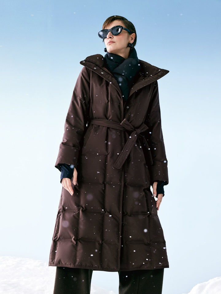 Ellyn | Women’s quilted hooded wrap overcoat with a structured winter silhouette