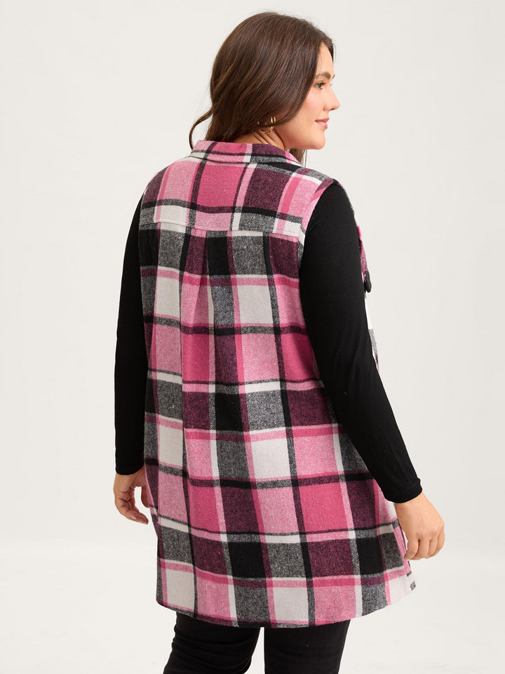 Lexie | Women’s plaid flap detail sleeveless vest with button closure
