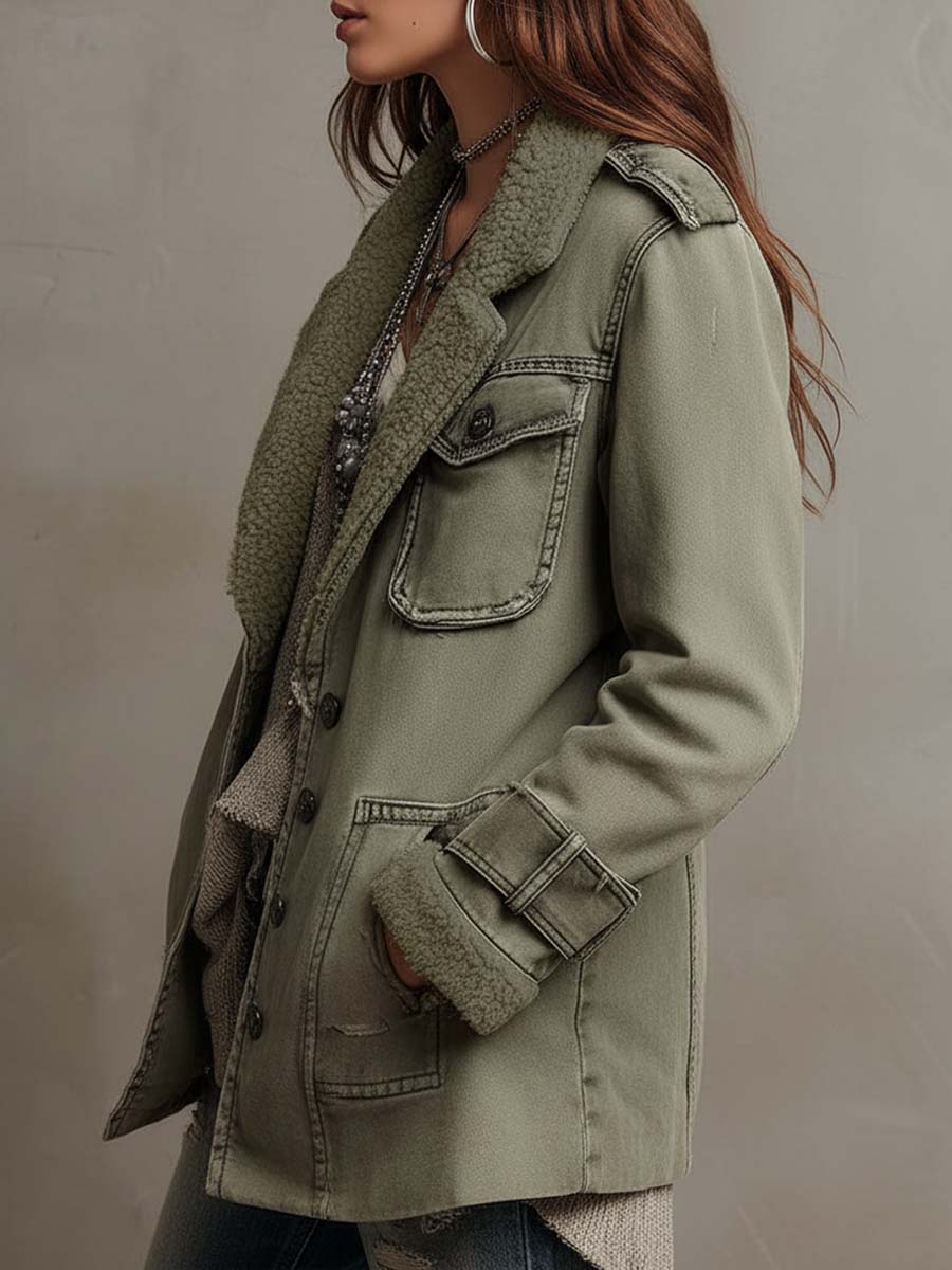 Annabelle | Women’s sherpa lined utility jacket with vintage olive finish